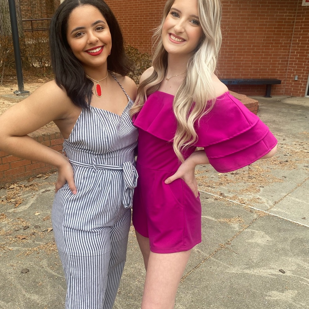 Hot pink off the shoulder romper